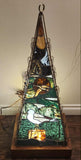 Large 39" Custom Handmade Seagulls Nautical Ocean Seascape Leaded Slag Glass Pyramidal Lamp
