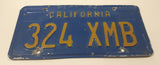 Vintage 1969 to 1980 California Blue with Yellow Letters Vehicle License Plate Tag 324 XMB