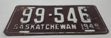 Vintage 1949 Saskatchewan Brown with White Letters Vehicle Farm License Plate Tag 99 546