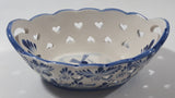 Beautiful Vintage Delft Blue Hand Painted Holland Windmill Scene With Heart Holes Double Handled Porcelain Basket