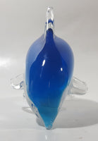 Murano Style Art Glass Clear and Fading Blue and White 6 1/2" Long Dolphin Sculpture Ornament