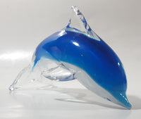 Murano Style Art Glass Clear and Fading Blue and White 6 1/2" Long Dolphin Sculpture Ornament