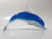 Murano Style Art Glass Clear and Fading Blue and White 6 1/2" Long Dolphin Sculpture Ornament