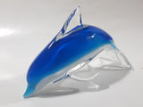 Murano Style Art Glass Clear and Fading Blue and White 6 1/2" Long Dolphin Sculpture Ornament