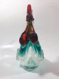 Vintage Murano Style Chicken Rooster Clear Blue Red 7 1/2" Tall Art Glass Ornament