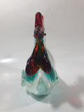 Vintage Murano Style Chicken Rooster Clear Blue Red 7 1/2" Tall Art Glass Ornament
