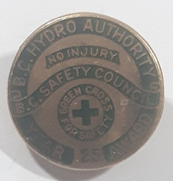Rare Vintage B.C. Hydro Authority B.C. Safety Council No Injury 25 Year Award Enamel Metal Lapel Pin