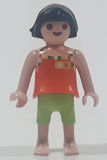 Geobra Playmobil Small Black Haired Girl Child Green Shorts Orange Blouse Tank Top 2 1/8" Tall Toy Figure