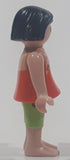 Geobra Playmobil Small Black Haired Girl Child Green Shorts Orange Blouse Tank Top 2 1/8" Tall Toy Figure
