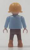 1992 Geobra Playmobil Small Blonde Child Brown Pants Blue Shirt with Horse 2 1/8" Tall Toy Figure