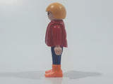 1992 Geobra Playmobil Small Blonde Boy Child Blue Pants Beige Shirt with Red Vest 2 1/8" Tall Toy Figure