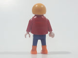 1992 Geobra Playmobil Small Blonde Boy Child Blue Pants Beige Shirt with Red Vest 2 1/8" Tall Toy Figure