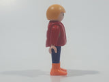 1992 Geobra Playmobil Small Blonde Boy Child Blue Pants Beige Shirt with Red Vest 2 1/8" Tall Toy Figure