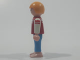 Geobra Playmobil Small Blonde Boy Child Blue Pants Red and White 34 Shirt 2 1/8" Tall Toy Figure