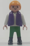 1992 Geobra Playmobil Small Blonde Girl Child Green Pants White Shirt with Purple Vest 2 1/8" Tall Toy Figure
