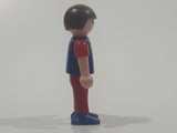 1995 Geobra Playmobil Small Brunette Boy Child Red Pants Dark Blue and Red Sleeved 54 Action Sports Shirt 2 1/8" Tall Toy Figure