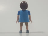 2010 Geobra Playmobil Brown Hair Stubble Beard Mixed Blue Striped Shirt Brown Capri Pants 2 3/4" Tall Toy Figure