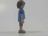 2010 Geobra Playmobil Brown Hair Stubble Beard Mixed Blue Striped Shirt Brown Capri Pants 2 3/4" Tall Toy Figure