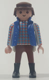 1992 Geobra Playmobil Brown Hair Brown Pants White Blue and Red Plaid Shirt with Blue Vest 2 3/4" Tall Toy Figure