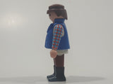 1992 Geobra Playmobil Brown Hair Brown Pants White Blue and Red Plaid Shirt with Blue Vest 2 3/4" Tall Toy Figure