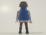 1992 Geobra Playmobil Brown Hair Brown Pants White Blue and Red Plaid Shirt with Blue Vest 2 3/4" Tall Toy Figure