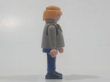 1992 Geobra Playmobil Blonde Hair Blue Pants Grey Blue and Red Plaid Shirt with Grey Jacket 2 3/4" Tall Toy Figure