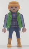 1992 Geobra Playmobil Blonde Hair Blue Pants Light Blue Red and Blue Plaid Shirt with Green Vest 2 3/4" Tall Toy Figure