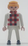 1990 Geobra Playmobil Blonde Hair White Pants White Black Red Plaid Shirt 2 3/4" Tall Toy Figure