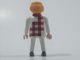 1990 Geobra Playmobil Blonde Hair White Pants White Black Red Plaid Shirt 2 3/4" Tall Toy Figure