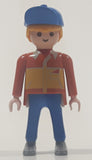 1992 Geobra Playmobil Blonde Hair Blue Pants Orange and Yellow Jacket with Blue Baseball Cap 2 3/4" Tall Toy Figure