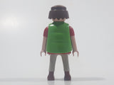 1992 Geobra Playmobil Brown Hair Grey Pants Red Shirt Green Vest 2 3/4" Tall Toy Figure