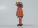 1990 Geobra Playmobil Brown Hair Orange Pants Blue Shirt Orange Jacket and Cap 2 3/4" Tall Construction Worker Toy Figure