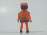 1990 Geobra Playmobil Brown Hair Orange Pants Blue Shirt Orange Jacket and Cap 2 3/4" Tall Construction Worker Toy Figure