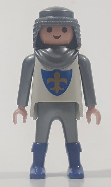 1995 Geobra Playmobil Grey Hair Grey Pants White and Grey Top Medieval Soldier 2 3/4" Tall Toy Figure