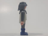 1995 Geobra Playmobil Grey Hair Grey Pants White and Grey Top Medieval Soldier 2 3/4" Tall Toy Figure