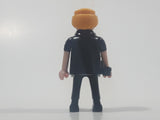 1997 Geobra Playmobil Blonde Hair Black Uniform Police Officer 2 3/4" Tall Toy Figure