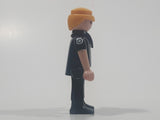 1997 Geobra Playmobil Blonde Hair Black Uniform Police Officer 2 3/4" Tall Toy Figure