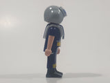 1997 Geobra Playmobil Brunette Hair Blue Uniform Grey Helmet Firefighter 2 3/4" Tall Toy Figure