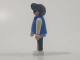 1992 Geobra Playmobil Black Hair Black Pants Light Blue and Grey Z Shirt with Blue Vest Rock Star Style 2 3/4" Tall Toy Figure