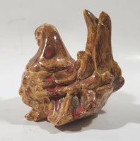Laying Chicken Hen 5" Brown Drip Glaze Ceramic Ornament