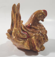 Laying Chicken Hen 5" Brown Drip Glaze Ceramic Ornament
