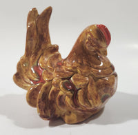 Laying Chicken Hen 5" Brown Drip Glaze Ceramic Ornament