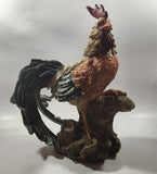 Rooster Chicken on Log 14" Tall Resin Sculpture