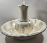 Vintage Blue and Pink Flower Gold Trimmed Embossed White Ceramic Jug Pitcher and Bowl