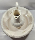 Vintage Blue and Pink Flower Gold Trimmed Embossed White Ceramic Jug Pitcher and Bowl