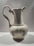 Vintage Blue and Pink Flower Gold Trimmed Embossed White Ceramic Jug Pitcher and Bowl