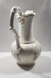 Vintage Blue and Pink Flower Gold Trimmed Embossed White Ceramic Jug Pitcher and Bowl