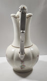 Vintage Blue and Pink Flower Gold Trimmed Embossed White Ceramic Jug Pitcher and Bowl