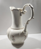 Vintage Blue and Pink Flower Gold Trimmed Embossed White Ceramic Jug Pitcher and Bowl