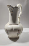 Vintage Blue and Pink Flower Gold Trimmed Embossed White Ceramic Jug Pitcher and Bowl
